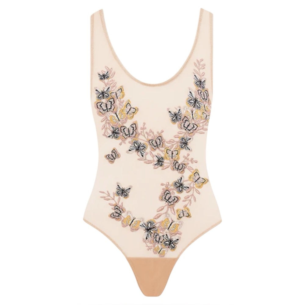 NWT Monarch Reign Entranced One Piece Swimsuit in Nude w/ Gold Embroidery Medium